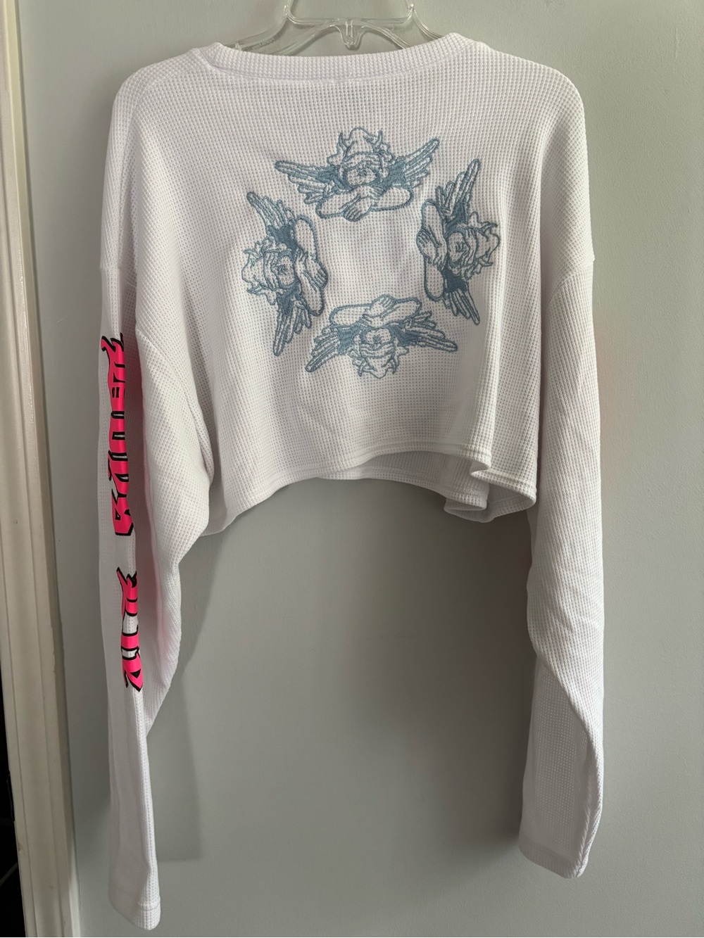 Boys Lie cropped extra long sleeve henley with cherub graphics and gothic text - Picture 6 of 10